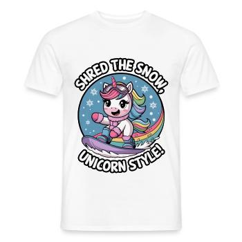 Shred The Snow, Unicorn Style! - Men's T-Shirt - white - Front - AI Model Male 178 dark (178cm)
