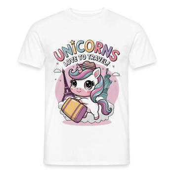 Unicorns Love To Travel! - Men's T-Shirt - white - Front - AI Model Male 178 dark (178cm)