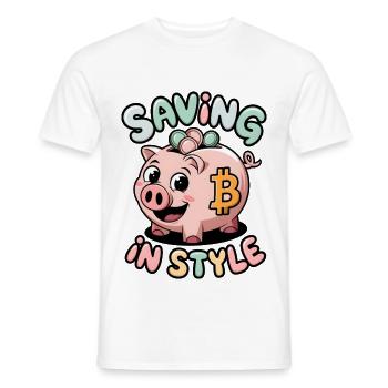 Économiser avec style - T-shirt homme - blanc - Devant - AI Model Male 178 dark (178cm)