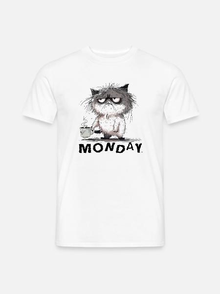 Mürrische Katze mit Kaffee - Männer T-Shirt - Weiß