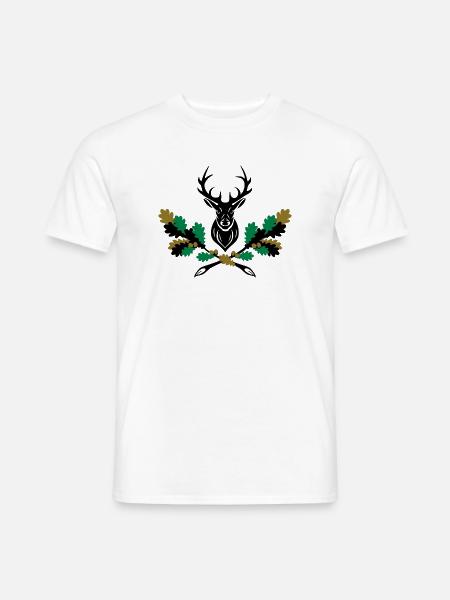 Hirsch Geweih Eiche Logo 3farbig - Männer T-Shirt - Weiß