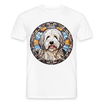 Altes englisches Schäferhund-Hunderasse-Aquarellglas - Männer T-Shirt - Weiß - Vorne - AI Model Male 178 dark (178cm)