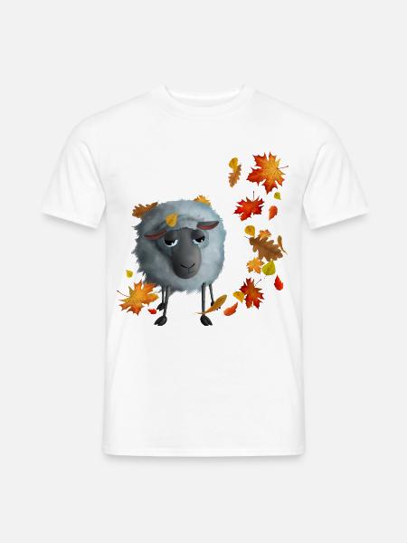 Schaf im Herbstlaub - Flauschiges Herbstmotiv - Männer T-Shirt - Weiß