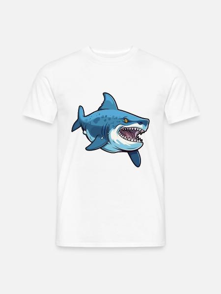 Tigerhai-Karikatur-Kawaii-Aquarellillustration - Männer T-Shirt - Weiß