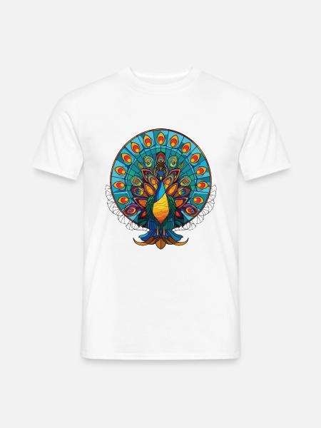 Pfauenbunte Aquarell-Tierillustration - Männer T-Shirt - Weiß