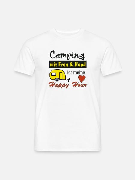 happy hour camping mit frau und hund - Männer T-Shirt - Weiß