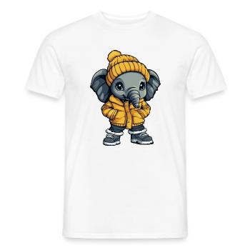 Elefant mit gelber Winterjacke und Mütze - Männer T-Shirt - Weiß - Vorne - AI Model Male 178 dark (178cm)