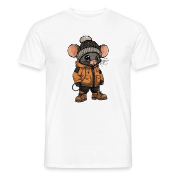 Maus mit Winterjacke und Mütze - Männer T-Shirt - Weiß - Vorne - AI Model Male 178 dark (178cm)