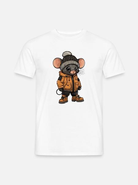 Maus mit Winterjacke und Mütze - Männer T-Shirt - Weiß