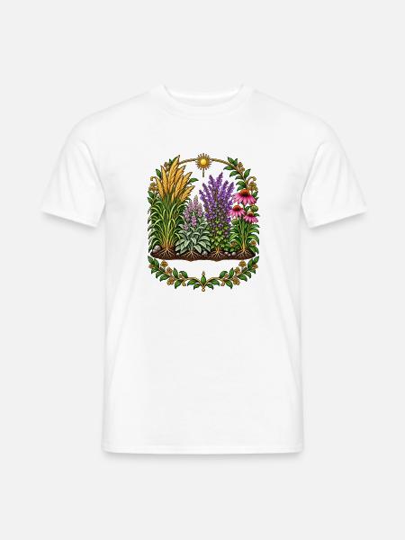 Pflanzenkranz im Sonnenkreis - Männer T-Shirt - Weiß