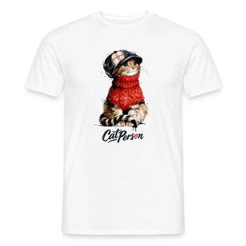 Cat Person Katze mit Mütze und Pullover Geschenk - Männer T-Shirt - Weiß - Vorne - AI Model Male 178 dark (178cm)