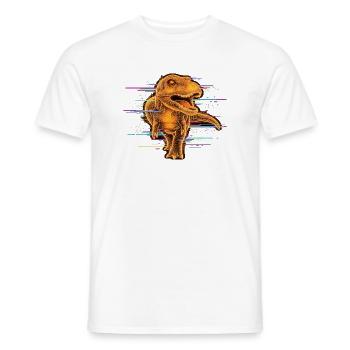 Cyber Dino – Orange Neon Glitch T-Shirt - Männer T-Shirt - Weiß - Vorne - AI Model Male 178 dark (178cm)