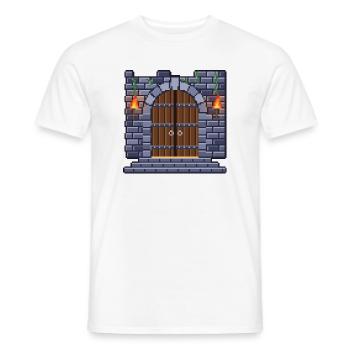 Pixel Art Kerkertor mit zwei brennenden Fackeln - Männer T-Shirt - Weiß - Vorne - AI Model Male 178 dark (178cm)