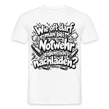 Lustiger Spruch Wie oft darf man bei Notwehr... - Männer T-Shirt - Weiß - Vorne - AI Model Male 178 dark (178cm)