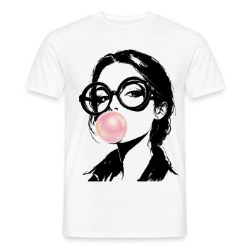 Portrait einer Frau Streetart mit rosa Kaugummi  - Männer T-Shirt - Weiß - Vorne - AI Model Male 178 dark (178cm)