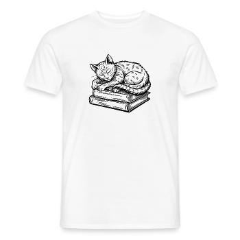 Katze schläft auf Bücherleser - Männer T-Shirt - Weiß - Vorne - AI Model Male 178 dark (178cm)