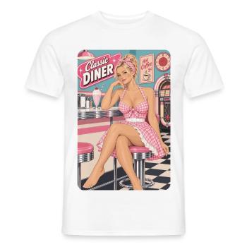 Rockabilly Pinup Girl blond im 50er Jahre Diner - Männer T-Shirt - Weiß - Vorne - AI Model Male 178 dark (178cm)
