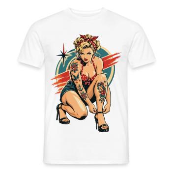 Rockabilly Pin-Up: Old School Tattoo Style - Männer T-Shirt - Weiß - Vorne - AI Model Male 178 dark (178cm)