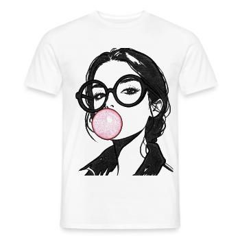 Frau mit Kaugummi Stickerei rosa und schwarz  - Männer T-Shirt - Weiß - Vorne - AI Model Male 178 dark (178cm)