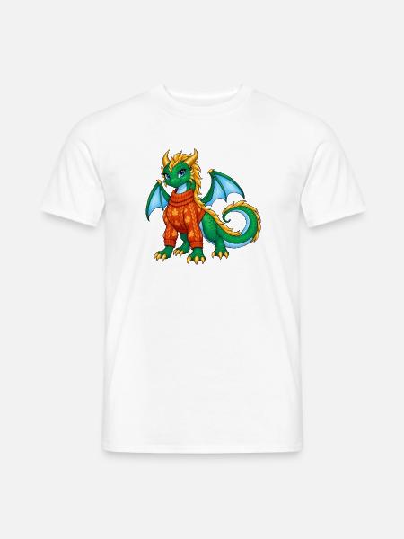 Süßes grünes Drachenmädchen im Herbstpullover - Männer T-Shirt - Weiß