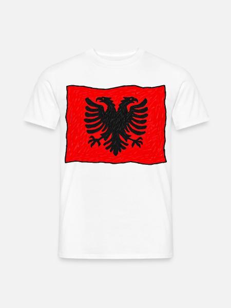 Albanische Flagge im Wind – Handgezeichnet - Männer T-Shirt - Weiß