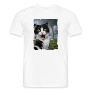 Schwarz-weiße Katze Selfie mit Tornado - Männer T-Shirt - Weiß - Vorne - AI Model Male 178 dark (178cm)
