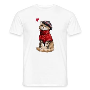 Süße Katze mit Baskenmütze und Strickpullover - Männer T-Shirt - Weiß - Vorne - AI Model Male 178 dark (178cm)
