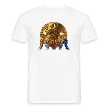Goldene Erde zwischen verbundenen Händen - Männer T-Shirt - Weiß - Vorne - AI Model Male 178 dark (178cm)