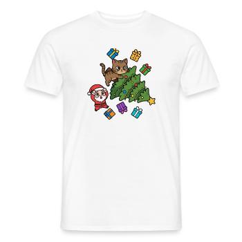Verspielte Katze mit Weihnachtsbaum - Männer T-Shirt - Weiß - Vorne - AI Model Male 178 dark (178cm)