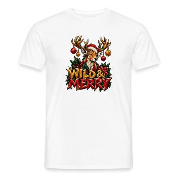 Wild and Merry Rentier Weihnachten Low Poly Shirt - Männer T-Shirt - Weiß - Vorne - AI Model Male 178 dark (178cm)
