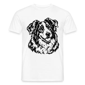 Australian Shepherd – Schwarz Weiß Hundeporträt - Männer T-Shirt - Weiß - Vorne - AI Model Male 178 dark (178cm)