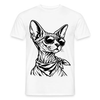 Sphynx Katze – Cooler Biker mit Sonnenbrille - Männer T-Shirt - Weiß - Vorne - AI Model Male 178 dark (178cm)