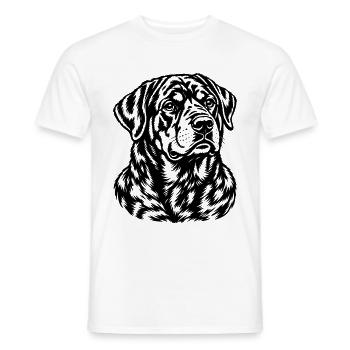 Rottweiler – Schwarz Weiß Hundeporträt Gravur - Männer T-Shirt - Weiß - Vorne - AI Model Male 178 dark (178cm)