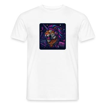 Tiger mit Einhorn und Kopfhörern im Retrolook - Männer T-Shirt - Weiß - Vorne - AI Model Male 178 dark (178cm)