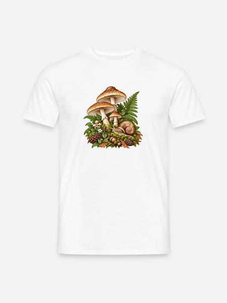 Waldpilz-Szene mit Schnecke - Männer T-Shirt - Weiß