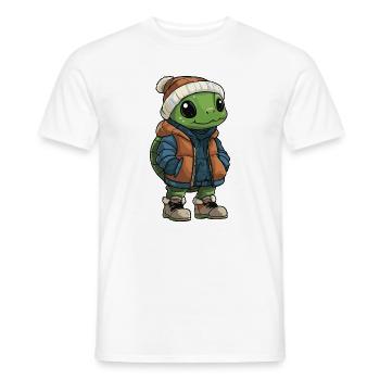Schildkröte mit Winterjacke und Mütze - Männer T-Shirt - Weiß - Vorne - AI Model Male 178 dark (178cm)