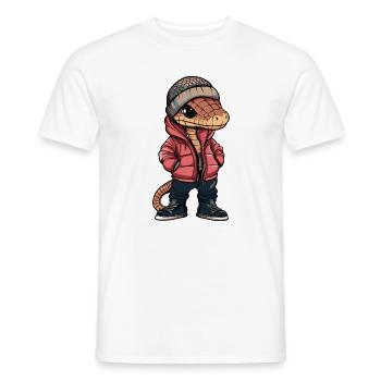 Schlange mit Winterjacke und Mütze - Männer T-Shirt - Weiß - Vorne - AI Model Male 178 dark (178cm)