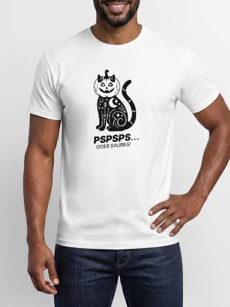 Pspsps oder Saures – Schwarze Katze Halloween - Männer T-Shirt - Weiß - Vorne - AI Model Male 178 dark (178cm)
