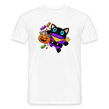 Halloween-Katze mit JackoLantern-Korb - Männer T-Shirt - Weiß - Vorne - AI Model Male 178 dark (178cm)