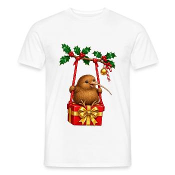 Kiwi auf weihnachtlicher Päckchenschaukel - Männer T-Shirt - Weiß - Vorne - AI Model Male 178 dark (178cm)