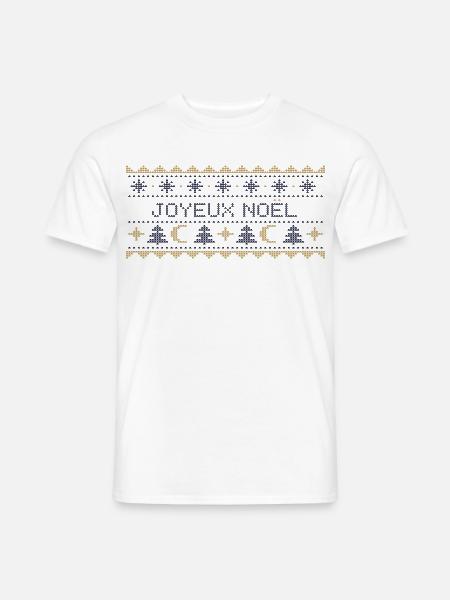 Himmlischer Weihnachtspullover – Gestrickter Mond und Sterne - Männer T-Shirt - Weiß