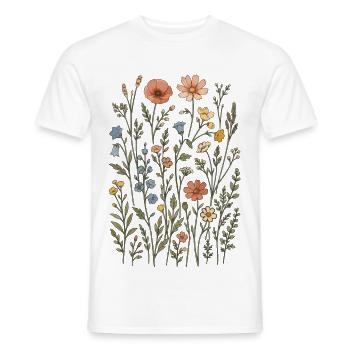Wildblumen – eine botanische Wiese im Vintage-Stil - Männer T-Shirt - Weiß - Vorne - AI Model Male 178 dark (178cm)