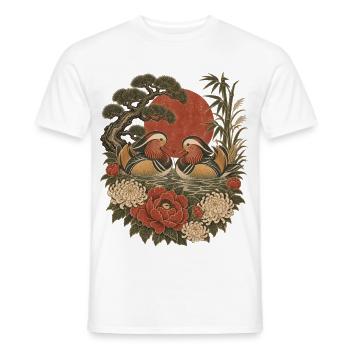 Japanische Mandarinenten & Chrysantheme - Männer T-Shirt - Weiß - Vorne - AI Model Male 178 dark (178cm)