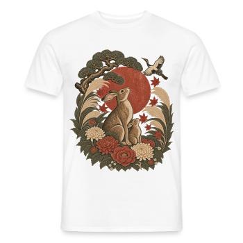 Japanische Hasefamilie & Red Sun – Vintage Wildtiere - Männer T-Shirt - Weiß - Vorne - AI Model Male 178 dark (178cm)