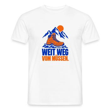 Weit weg vom Müssen. – Wandern - Männer T-Shirt - Weiß - Vorne - AI Model Male 178 dark (178cm)