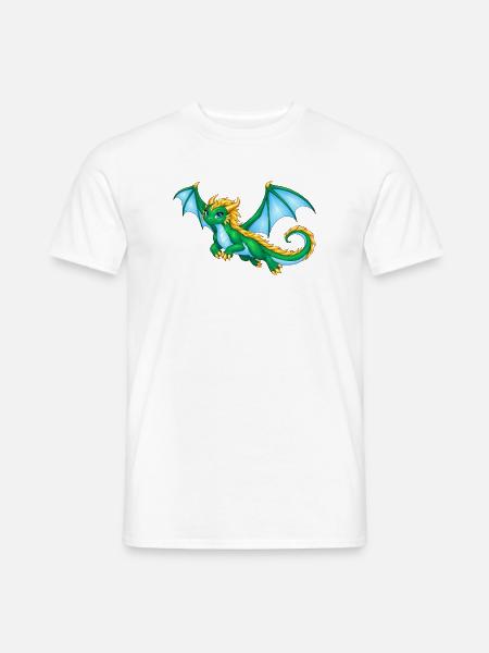 Smaragdgrüne Drachendame mit goldener Mähne - Männer T-Shirt - Weiß