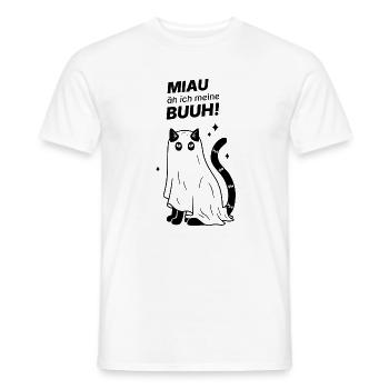Miau äh ich meine Buuh! - Katze Gespenst Halloween - Männer T-Shirt - Weiß - Vorne - AI Model Male 178 dark (178cm)
