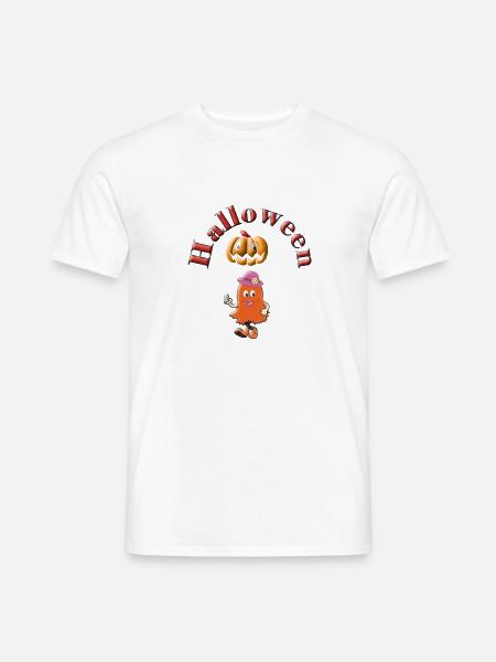Halloween Freudiger Geist-Kürbis - Männer T-Shirt - Weiß