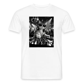 Katze DJ mit Plattenspieler Minimal Techno - Männer T-Shirt - Weiß - Vorne - AI Model Male 178 dark (178cm)