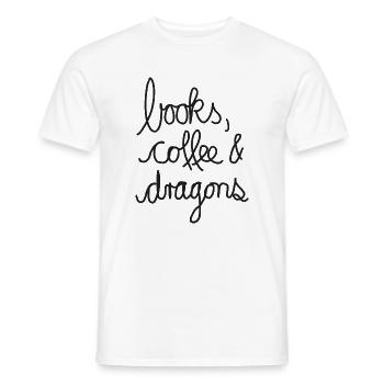 Books, Coffee & Dragons – Design für Leseratten - Männer T-Shirt - Weiß - Vorne - AI Model Male 178 dark (178cm)